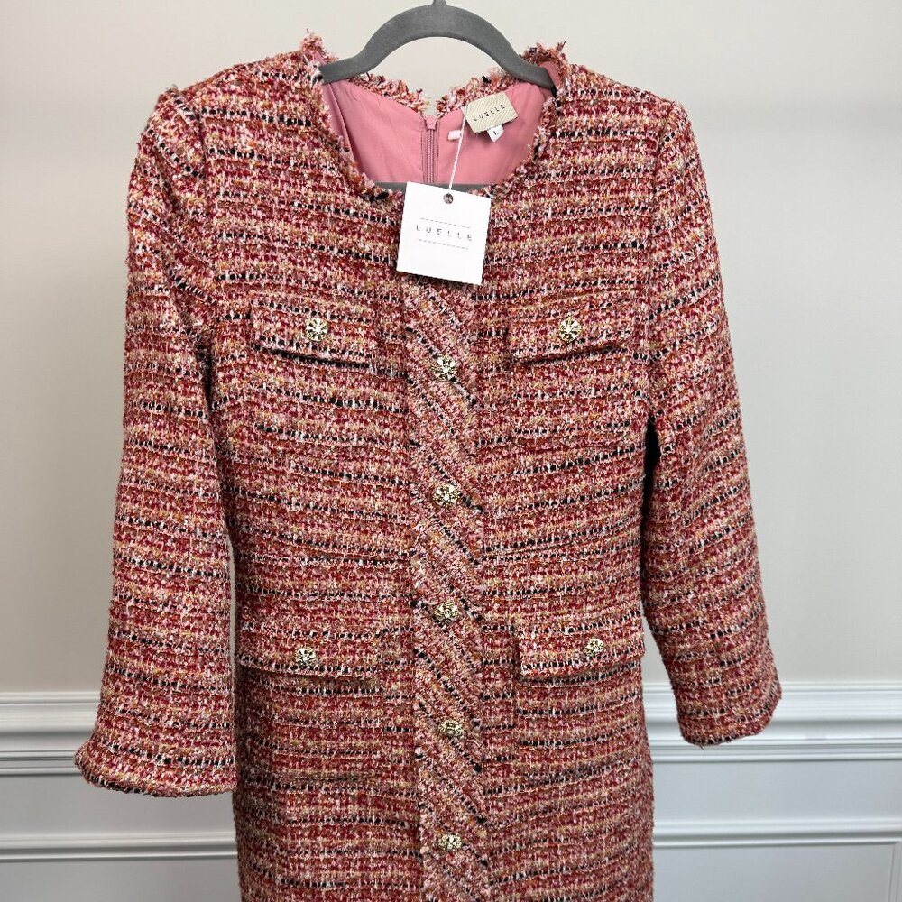LUELLE, Size L, Multicolored tweed dress, long-sleeve, button-up
